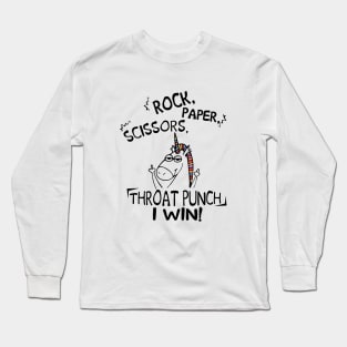 Rock Paper Scissors Throut Punch I Win Unicorn Long Sleeve T-Shirt